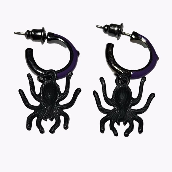 Halloween Spider Drop Earrings Hoop Black Purple Spooky Fashion Jewelry Women - Picture 3 of 6